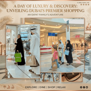 Emirati family shopping with bags in a luxury Dubai shopping mall, KhaleejFusion