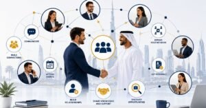 Professionals networking to discover job opportunities in Dubai, KhaleejFusion