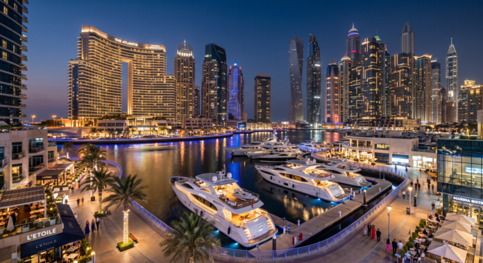 Graphic header titled 'Dubai Lifestyle Guide 2026: Everything You Need to Know Before Moving to Dubai' with city skyline illustrations, KhaleejFusion