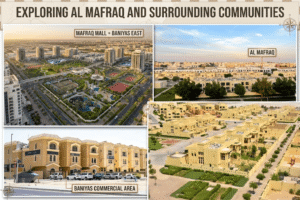 Aerial and street views of Al Mafraq and Baniyas residential and commercial areas in Abu Dhabi, KhaleejFusion