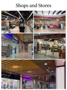 Collage of supermarket aisles, pharmacy, and retail stores inside the shopping mall, KhaleejFusion