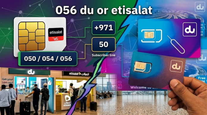 Comparison graphic explaining whether the 056 prefix belongs to Du or Etisalat in UAE, Khaleej fusion