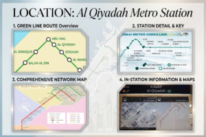 Dubai Metro Green Line route map for Al Qiyadah Station, KhaleejFusion