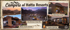 Airstream camper trailers and campfire decks at Hatta Resorts, KhaleejFusion