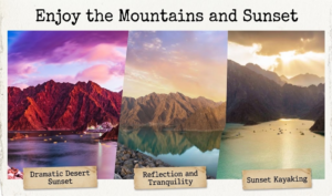 Sunset kayaking and mountain reflections over Hatta Dam lake, KhaleejFusion