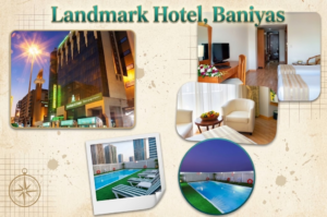 Landmark Hotel Baniyas guest rooms, suites, and rooftop swimming pool, KhaleejFusion